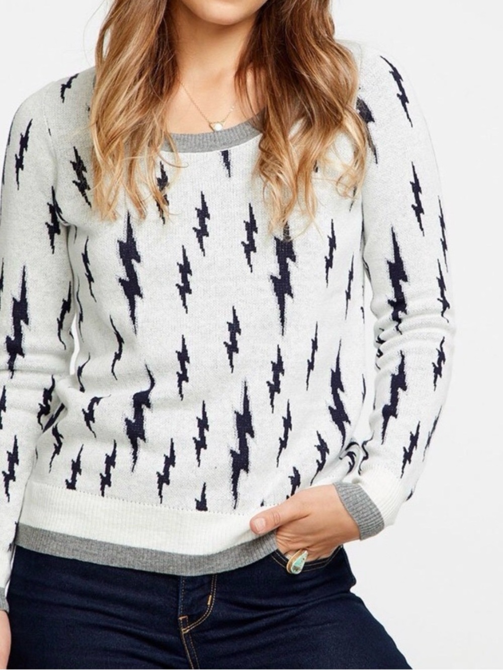Chaser Crewneck Sweater with Lightning Bolt Pattern